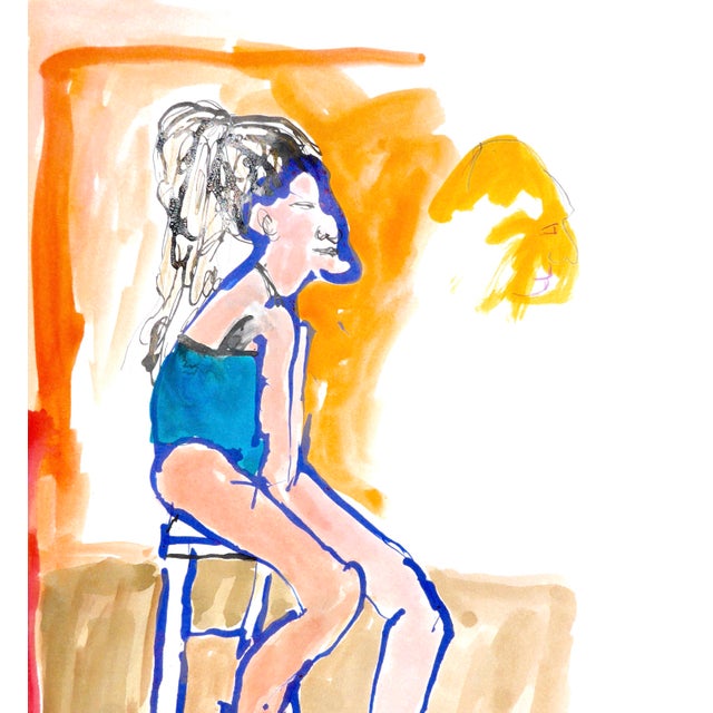 Pop Art ""Young Model" Watercolor and Ink Drawing by Martha Holden For Sale - Image 3 of 7