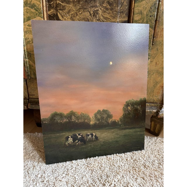 Gustafsen, Pastoral Landscape with Grazing Cows at Dusk, 2002, Oil Painting For Sale - Image 4 of 15