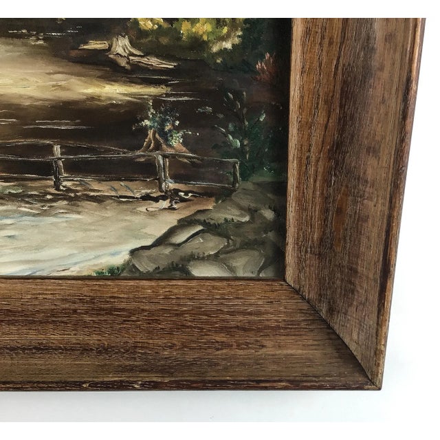Wood 1951 MCM Oak Frame Oil Painting For Sale - Image 7 of 13
