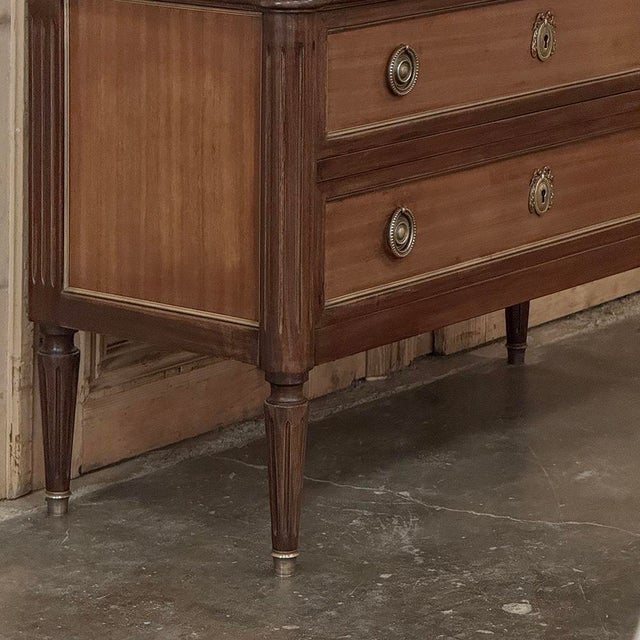 Antique French Louis XVI Mahogany Commode With Carrara Marble For Sale - Image 11 of 16