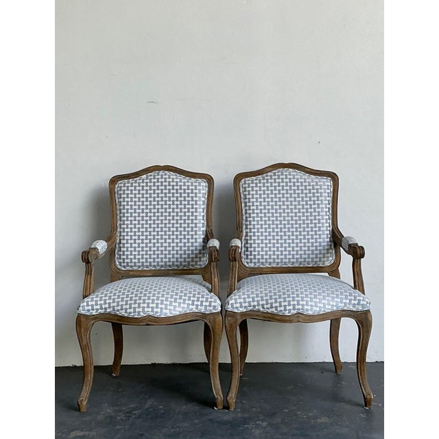 Add timeless French elegance to your home with this pair of vintage Louis XV style armchairs, masterfully crafted from...