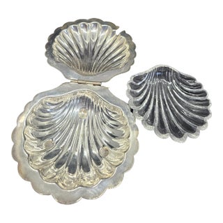Vintage Silverplated Shell Shaped Butter Dish With Glass Liner, Marked For Sale