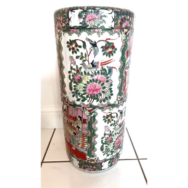 Chinoiserie Rose Medallion Porcelain Umbrella Stand For Sale - Image 3 of 10