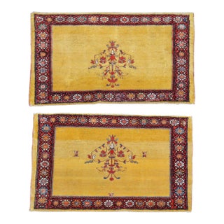 Whimsical Pair of Yellow Persian Ferehan Mats For Sale