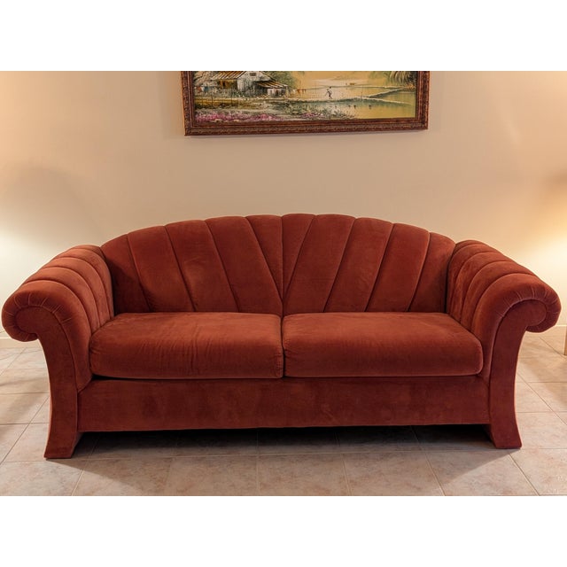 A striking, luxurious example of late 20th-century postmodern design, this exceptional sofa was manufactured in the 1980s...