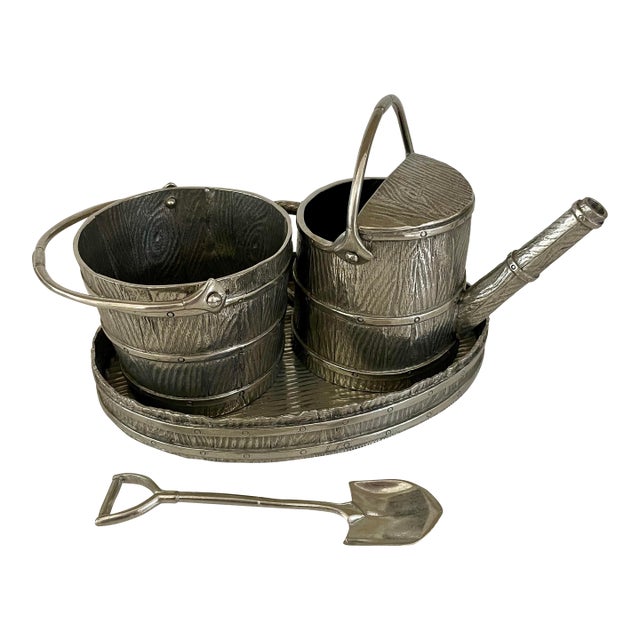 Gardening Pewter Creamer and Sugar Set For Sale