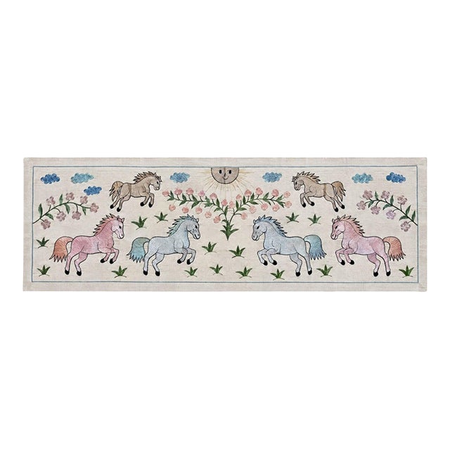 Pastel Horse Suzani Wall Hanging, Sun Face For Sale