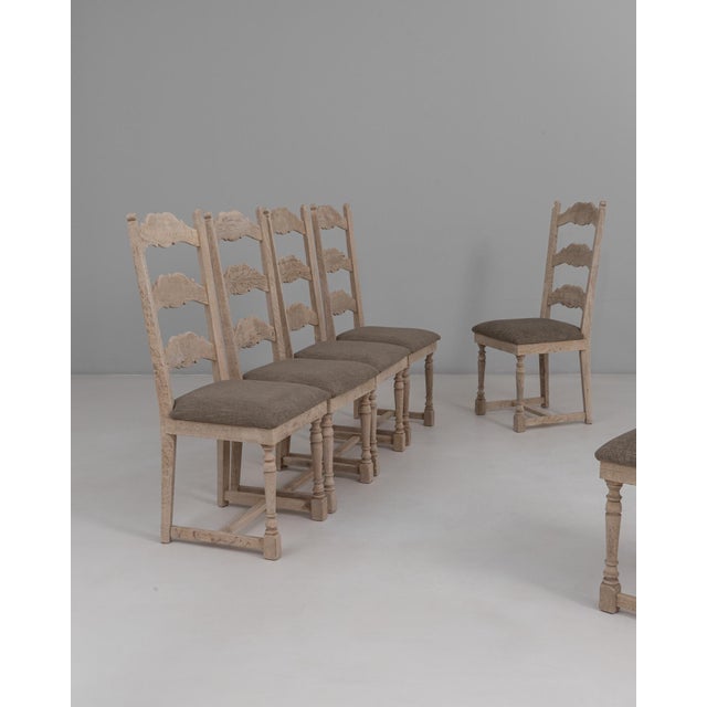 20th Century Belgian Upholstered Oak Ladderback Oak Dining Chairs - Set of 6 For Sale - Image 18 of 18