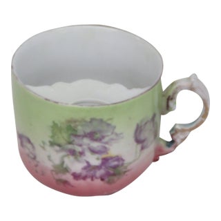 Early 19th Century Pm Bavarian Porcelain Floral Purple Green Mustache Mug Cup 4557b For Sale
