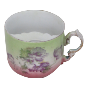 Early 19th Century Pm Bavarian Porcelain Floral Purple Green Mustache Mug Cup 4557b