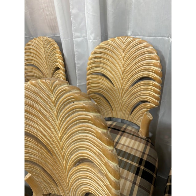 Wood Late 20th Century Wood Carved Palm Frond Leaf Chairs, Set of 6 For Sale - Image 7 of 12