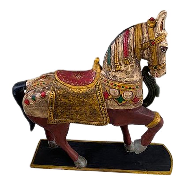 Vintage Hand Carved Wooden Carousel Style Horse For Sale