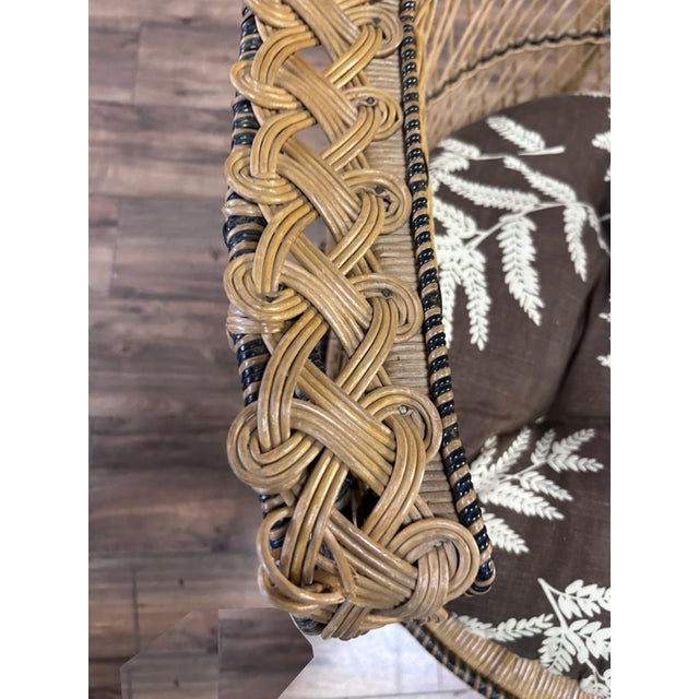 French Peacock Chair - Vintage 1970's Wicker Emanuelle Chair W Cushion For Sale - Image 3 of 3