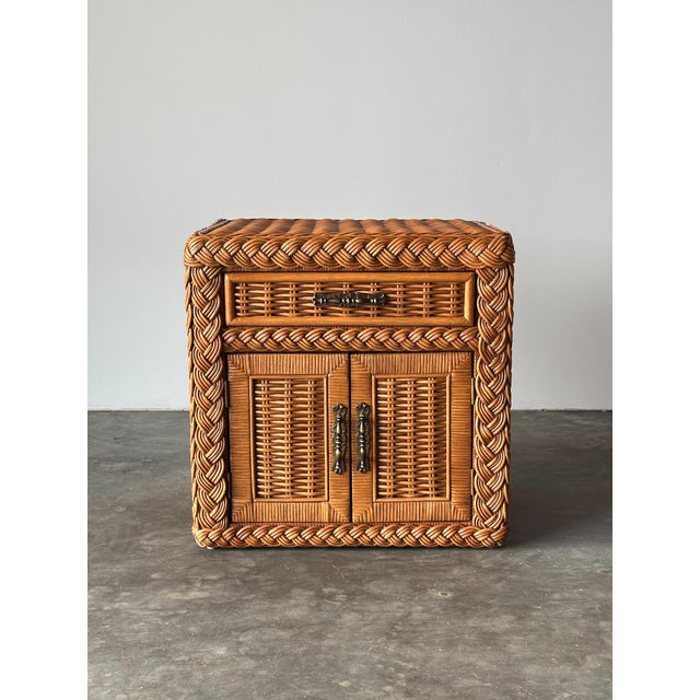 Contemporary Woven Wicker Nightstand With Braided Rope Trim, 1980s For Sale - Image 3 of 17