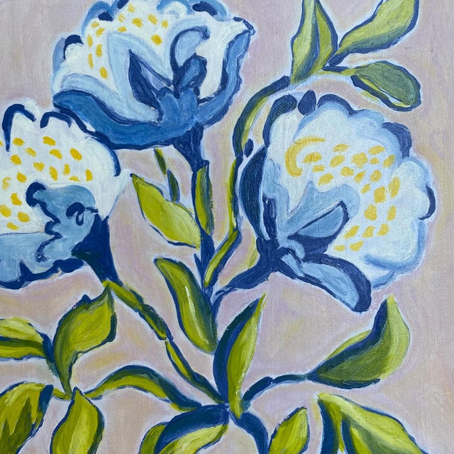 Contemporary Original Framed Oil Acrylic Botanical Painting, Organic Boho Art Floral Wall Art, 13" X 13" by Tatiana Duperault For Sale - Image 3 of 4