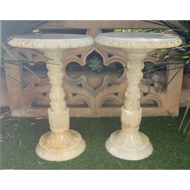 Pair of 1930s Italian Carved Alabaster Guéridon Side Tables For Sale - Image 11 of 18