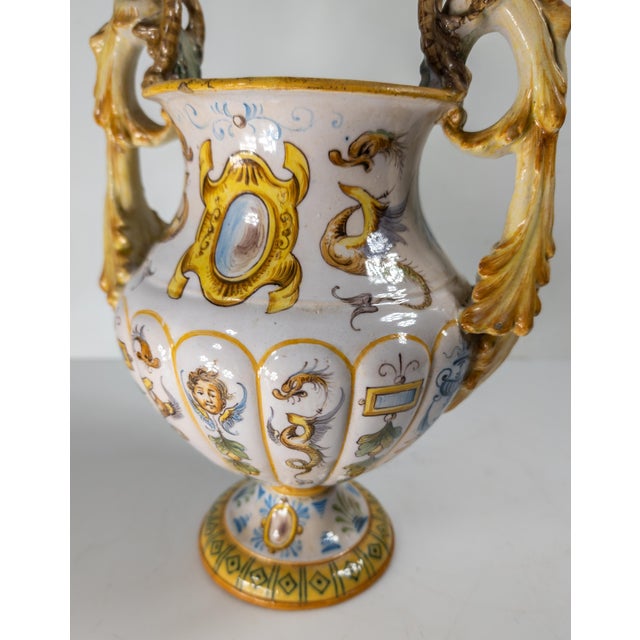 20th Century Renaissance Revival Italian Majolica Maiolica Faience Urn or Vase For Sale - Image 11 of 14