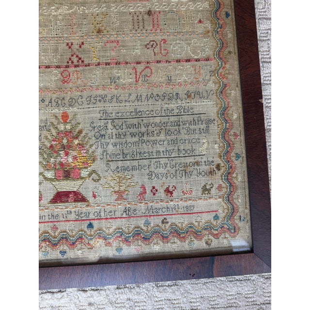 Antique Signed and Dated 19th Century Needlework Sampler For Sale - Image 4 of 14