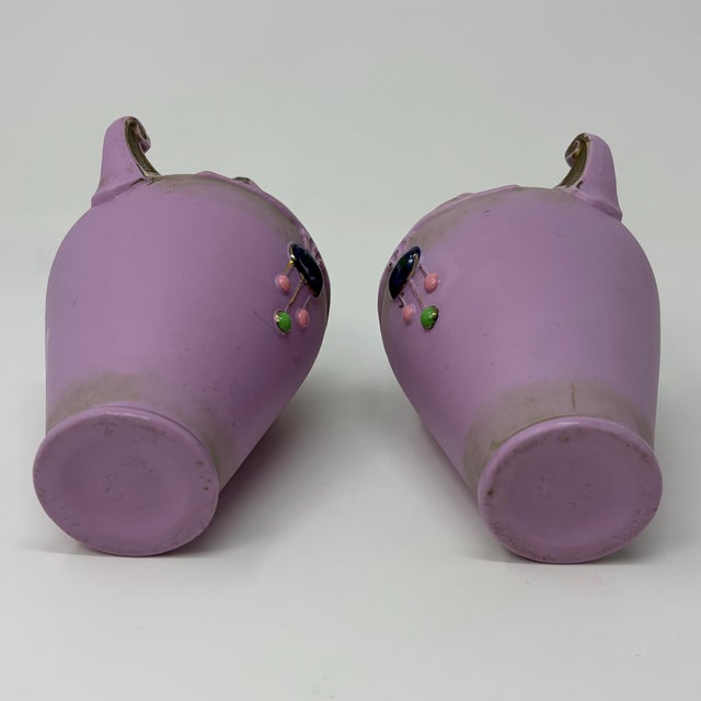 Ceramic Pair of Antique Art Nouveau Schafer & Vater Jasperware Vases Pink Cameo Germany For Sale - Image 7 of 10