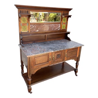 Late 1800s Edwardian Washbasin Sideboard With Marble Top For Sale