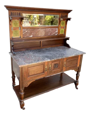 Late 1800s Edwardian Washbasin Sideboard With Marble Top