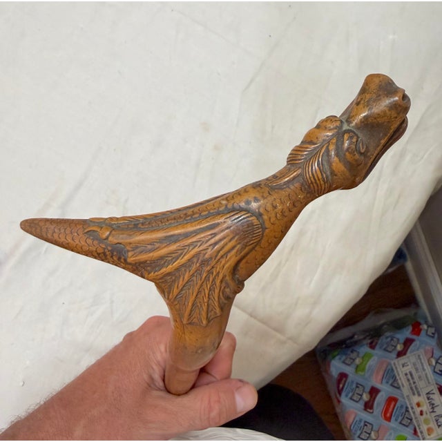 Antique 19th Century Hand Carved Folk Art Dragon Walking Stick Cane Sculpture For Sale - Image 14 of 16