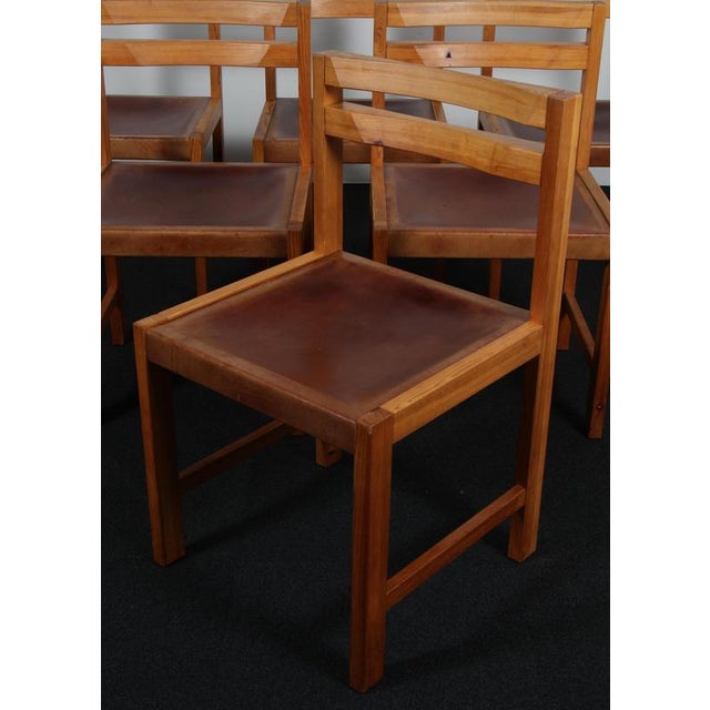Vintage Dining Chairs in Pine and Saddle Leather by Knud Færch, 1960s, Set of 6 For Sale - Image 6 of 9