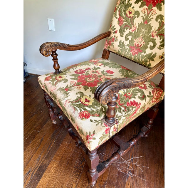 Late 19th Century Pair of Hand-Carved French Baroque Revival Walnut Tapestry Armchairs For Sale In Atlanta - Image 6 of 10