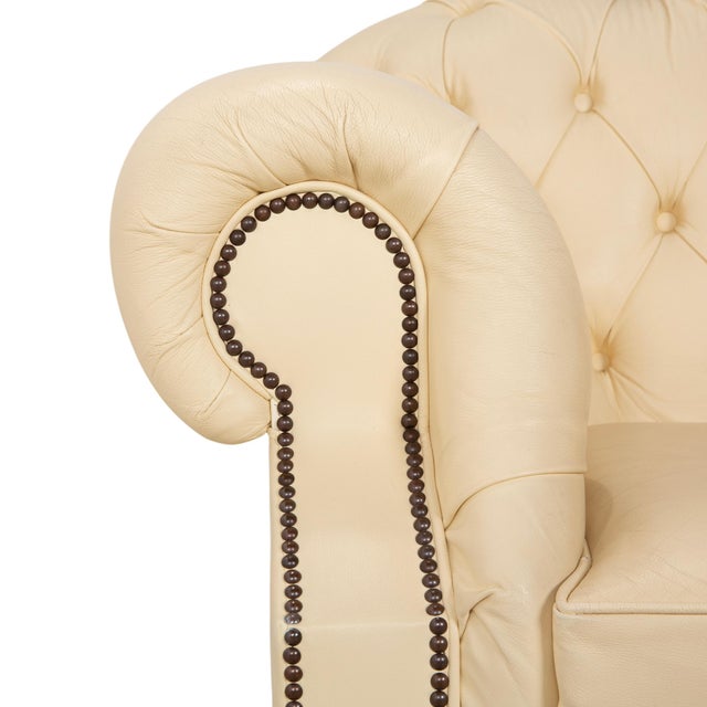 Animal Skin Vintage Chesterfield Centurion Leather Armchair in Cream For Sale - Image 7 of 17