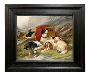 "Guarding the Day's Bag" Contemporary Reproduction Print on Canvas After J. Gifford, Framed 11-3/4" X 13-3/4"