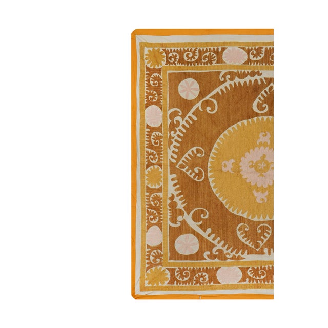 Yellow Brown Suzani Wall Hanging - Tribal Textile For Sale - Image 4 of 12