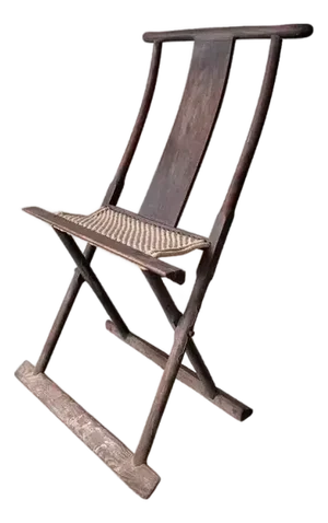Antique Chinese Folding Chair With Woven Fabric Seat, C. 1900