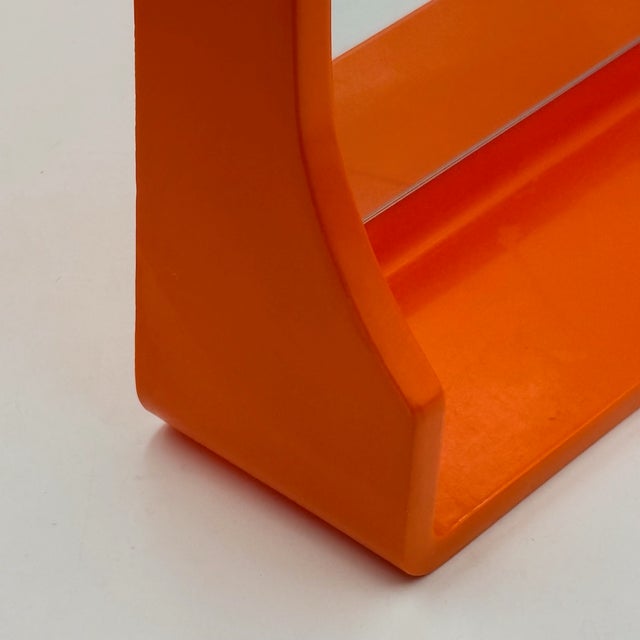 Glass Orange Plastic Wall Mirror with Integrated Shelf, 1970s For Sale - Image 7 of 12