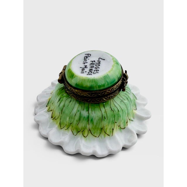Metal Vintage Limoges France Peint Main Flower Trinket Box With Bee Clasp For Sale - Image 7 of 14