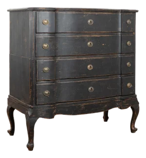 18th Century Rococo Black Painted Oak Chest of Four Drawers