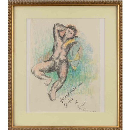 Sandro Chia, Reclined Man, 1984, Pencil and Pastel on Paper For Sale