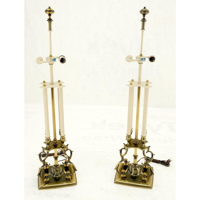 Metal Like NEW Pair of Fine Stifel Brass Table Lamps Mid Century Modern MINT! For Sale - Image 7 of 12