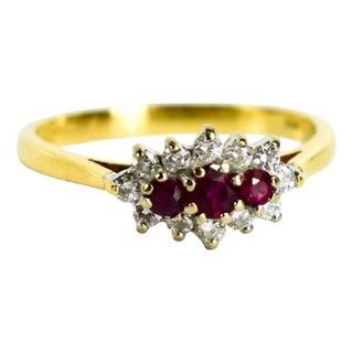 Vintage Ruby and Diamond Cluster Ring, 1980s For Sale