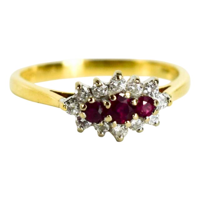 Vintage Ruby and Diamond Cluster Ring, 1980s For Sale