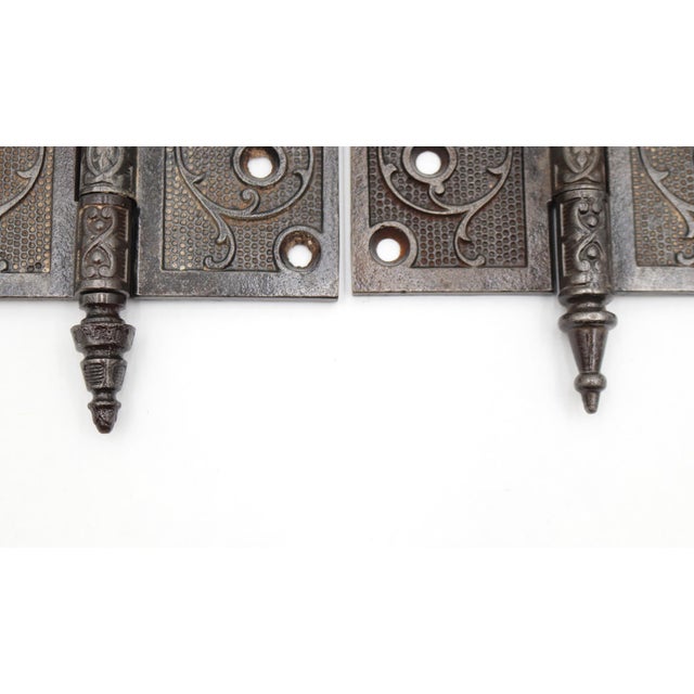 Pair of 5.5 X 5.5 In. Antique Cast Iron Victorian Door Hinges For Sale - Image 4 of 6