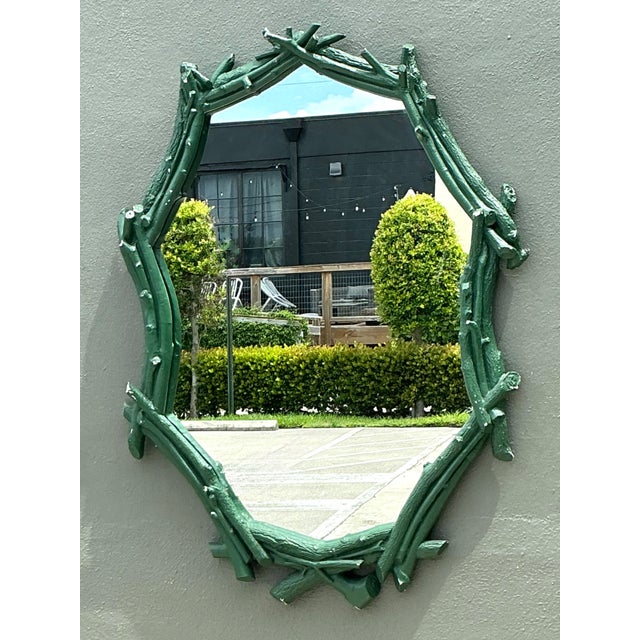 Vintage Green Painted Twig Mirror For Sale - Image 4 of 12