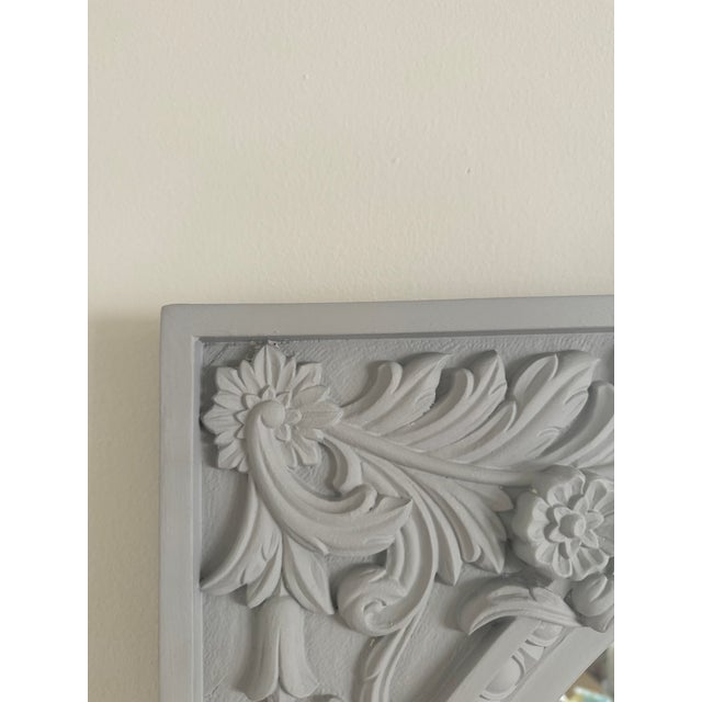 Wood French Inspired Carved Frame Full Length Gray Floor Mirror With Arched Mirror For Sale - Image 7 of 12