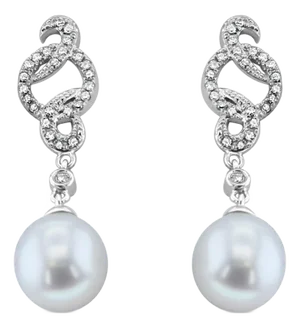 Diamond Pave & Pearl Drop Earrings .21cttw 14k White Gold, 2 Pieces