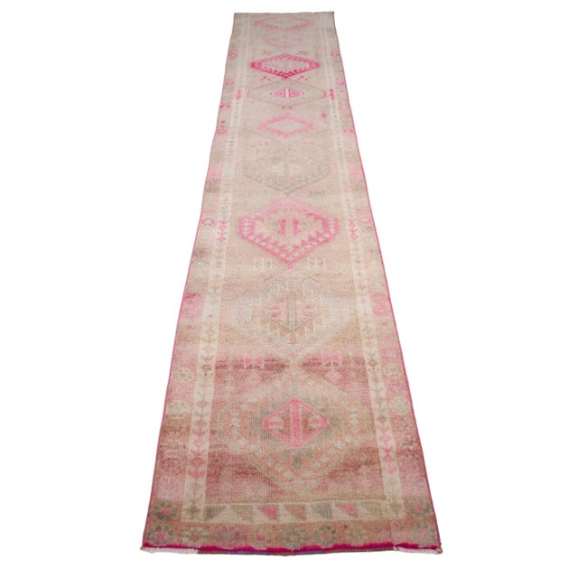 Hand-Knotted Turkish Runner Rug . Low Pile Hallway Decor - 2′6″ × 12′10″ For Sale - Image 4 of 10