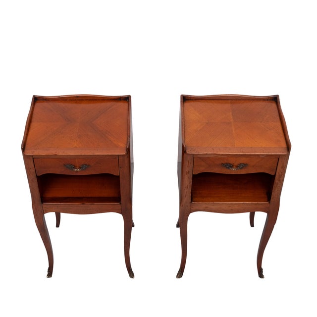 Wood Antique Nightstands in Wood and Nutwood, France, 1950s, Set of 2 For Sale - Image 7 of 12
