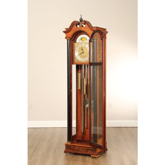 Chippendale Colonial Mfg. Co. Five Tube Rosewood Case Grandfather Clock For Sale - Image 3 of 18