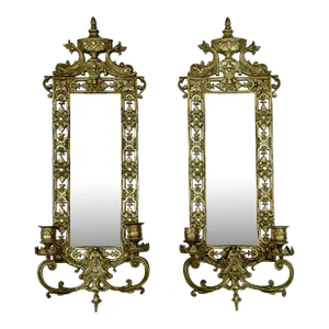 Pair of Mid 19th Century Renaissance Revival Brass Wall Sconce Mirrors