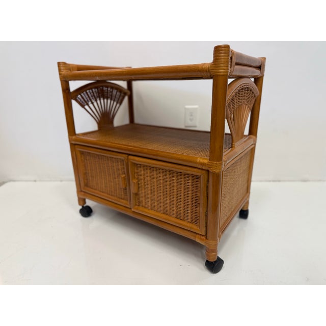 Vintage Coastal Rattan Bar Cart For Sale - Image 9 of 9