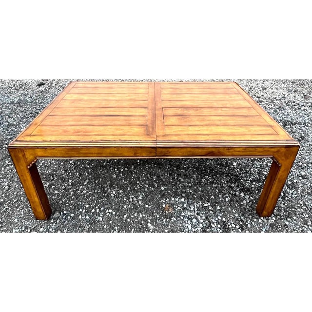 French Country Century Furniture Rustic French Country Maple Parsons Dining Table Expandable For Sale - Image 3 of 15