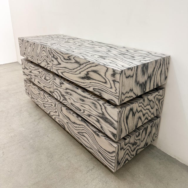 Gray Vintage 80s Postmodern Dresser Ettore Sottsass Veneer | Memphis Style Retro Furniture For Sale - Image 8 of 12